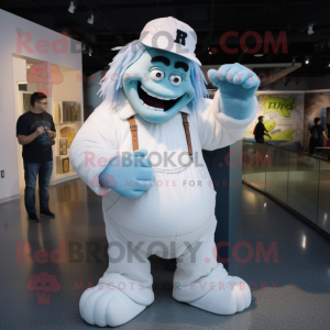 White Frankenstein'S Monster mascot costume character dressed with a Boyfriend Jeans and Beanies