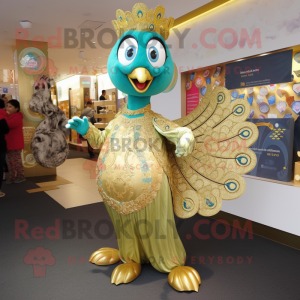 Gold Peacock maskot kostym...