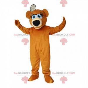 Mascotte orso bruno super felice. Costume da orso bruno -