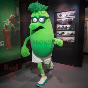 Green Ghost mascot costume character dressed with a Running Shorts and Eyeglasses