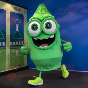 Green Ghost mascot costume character dressed with a Running Shorts and Eyeglasses