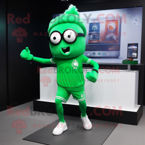 Green Ghost mascot costume character dressed with a Running Shorts and Eyeglasses