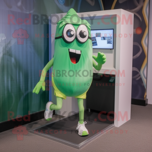 Green Ghost mascot costume character dressed with a Running Shorts and Eyeglasses