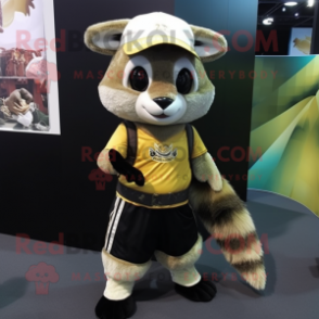 Gold Civet mascot costume character dressed with a Mini Skirt and Beanies