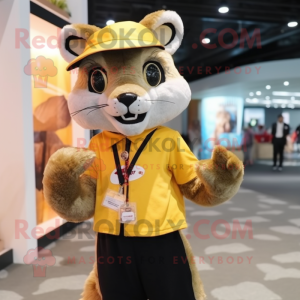 Gold Civet mascot costume character dressed with a Mini Skirt and Beanies