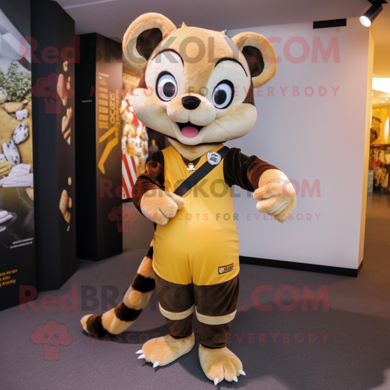 Gold Civet mascot costume character dressed with a Mini Skirt and Beanies