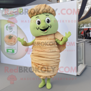 Olive Croissant mascot costume character dressed with a Pencil Skirt and Bracelets