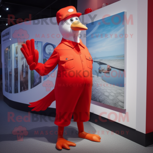 Red Gull mascot costume character dressed with a Jumpsuit and Hats