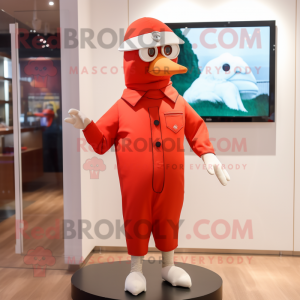 Red Gull mascot costume character dressed with a Jumpsuit and Hats