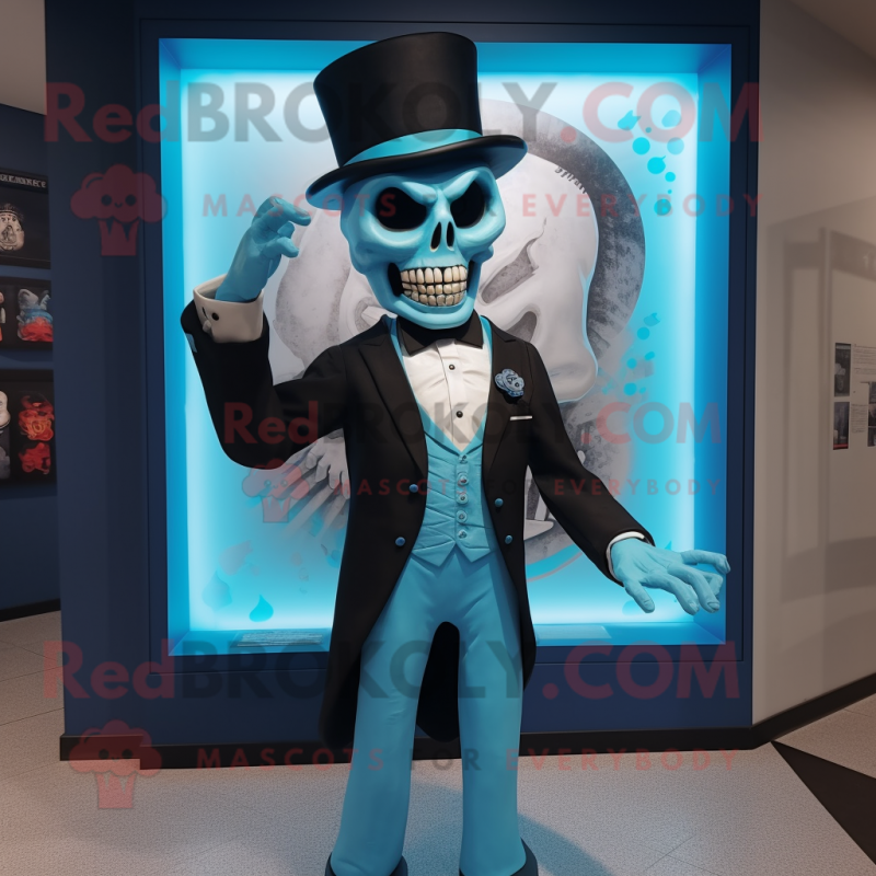 Cyan Undead mascot costume character dressed with a Tuxedo and Wraps Cyan Undead mascot costume character dressed with a Tuxedo and Wraps