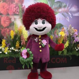 Maroon Bouquet Of Flowers mascot costume character dressed with a Jacket and Necklaces