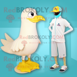Cream Gull mascot costume character dressed with a Bikini and Caps