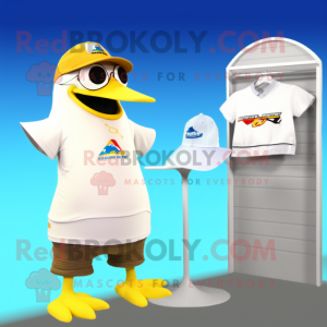 Cream Gull mascot costume character dressed with a Bikini and Caps