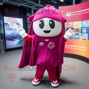 Magenta Pho mascot costume character dressed with a Baseball Tee and Shawls
