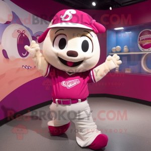 Magenta Pho mascot costume character dressed with a Baseball Tee and Shawls