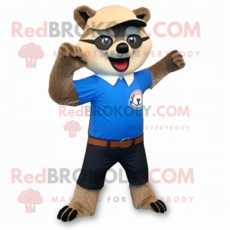 Tan Raccoon mascot costume character dressed with a Henley Tee and Ties