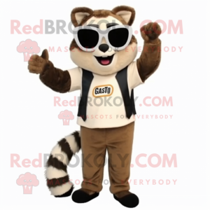 Tan Raccoon mascot costume character dressed with a Henley Tee and Ties