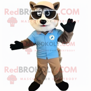 Tan Raccoon mascot costume character dressed with a Henley Tee and Ties