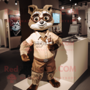 Tan Raccoon mascot costume character dressed with a Henley Tee and Ties