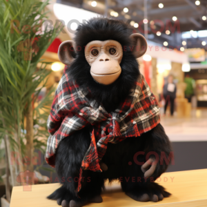 Black Capuchin Monkey mascot costume character dressed with a Flannel Shirt and Shawls