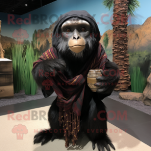 Black Capuchin Monkey mascot costume character dressed with a Flannel Shirt and Shawls