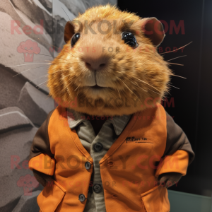 Rust Guinea Pig mascot costume character dressed with a Waistcoat and Eyeglasses