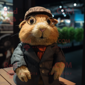 Rust Guinea Pig mascot costume character dressed with a Waistcoat and Eyeglasses