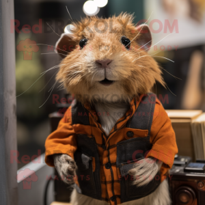 Rust Guinea Pig mascot costume character dressed with a Waistcoat and Eyeglasses