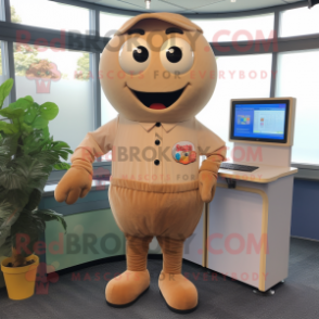 Tan Apricot mascot costume character dressed with a Button-Up Shirt and Keychains