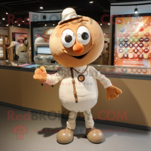 Tan Apricot mascot costume character dressed with a Button-Up Shirt and Keychains