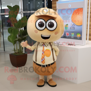 Tan Apricot mascot costume character dressed with a Button-Up Shirt and Keychains