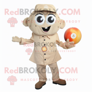Tan Apricot mascot costume character dressed with a Button-Up Shirt and Keychains