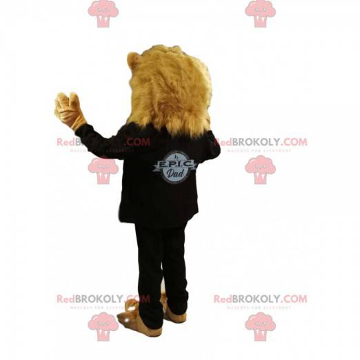 Lion mascot in black costume, with sunglasses - Redbrokoly.com