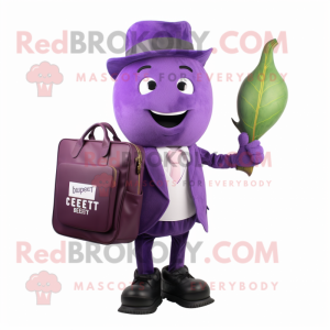Lavender Beet mascot costume character dressed with a Blazer and Messenger bags