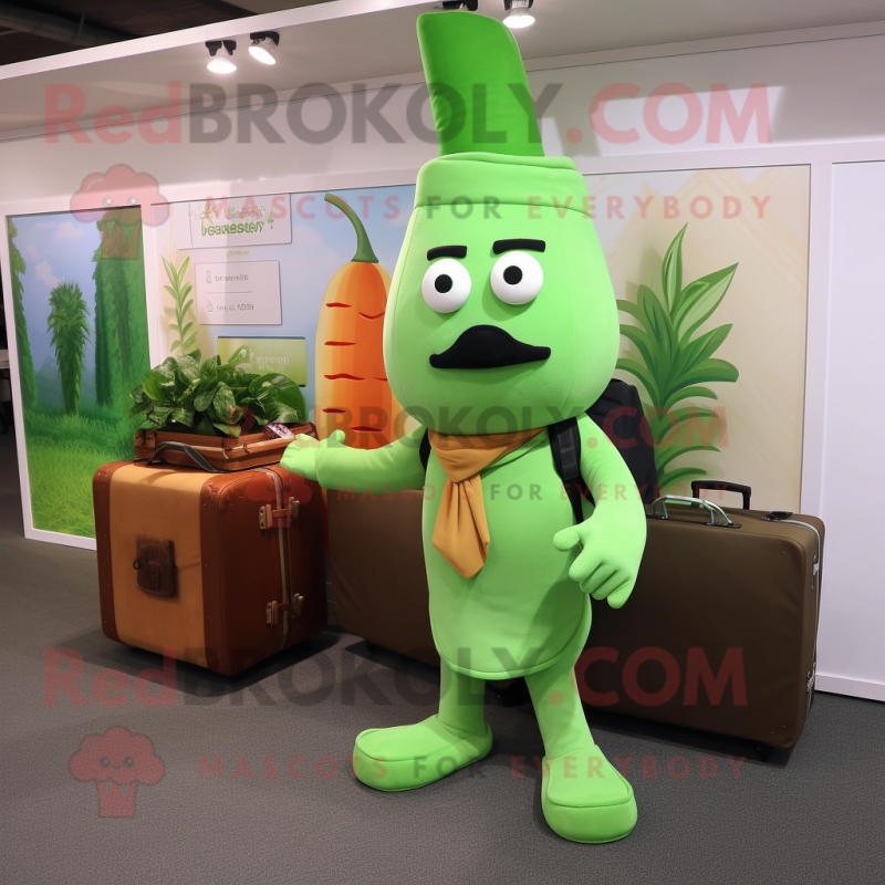 Green Carrot mascot costume character dressed with a Parka and Briefcases