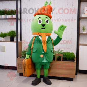 Green Carrot mascot costume character dressed with a Parka and Briefcases