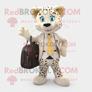 Beige Leopard mascot costume character dressed with a Blazer and Messenger bags