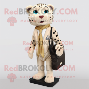 Beige Leopard mascot costume character dressed with a Blazer and Messenger bags