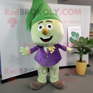 Lavender Spinach mascot costume character dressed with a Corduroy Pants and Tie pins