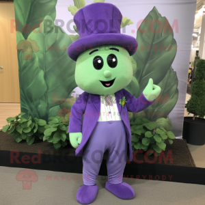 Lavender Spinach mascot costume character dressed with a Corduroy Pants and Tie pins