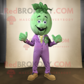 Lavender Spinach mascot costume character dressed with a Corduroy Pants and Tie pins