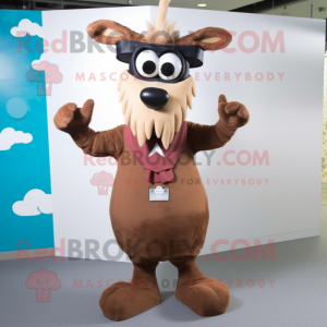 Brown Reindeer mascot costume character dressed with a Skirt and Sunglasses