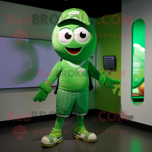 Green Aglet mascot costume character dressed with a Graphic Tee and Headbands
