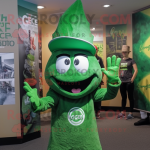 Green Aglet mascot costume character dressed with a Graphic Tee and Headbands