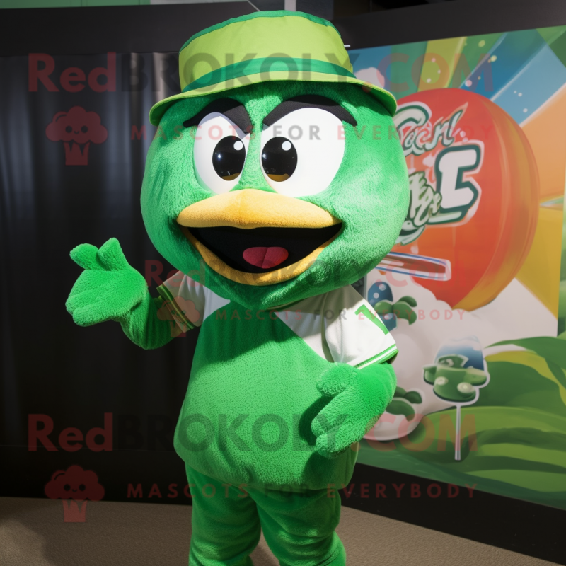 Green Aglet mascot costume character dressed with a Graphic Tee and Headbands