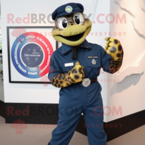 Navy Anaconda mascot costume character dressed with a Romper and Smartwatches