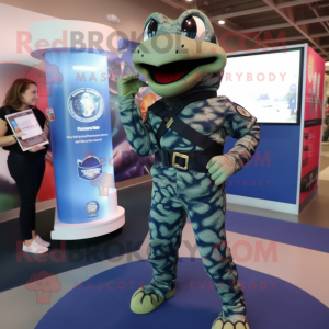 Navy Anaconda mascot costume character dressed with a Romper and Smartwatches