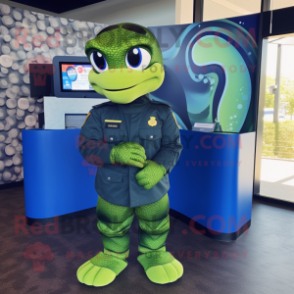 Navy Anaconda mascot costume character dressed with a Romper and Smartwatches