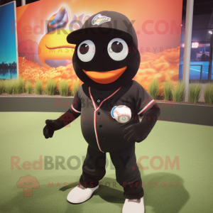 Black Goldfish mascot costume character dressed with a Baseball Tee and Eyeglasses