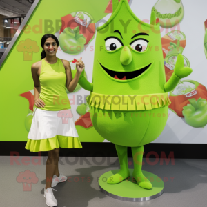 Lime Green Tikka Masala mascot costume character dressed with a Mini Skirt and Anklets